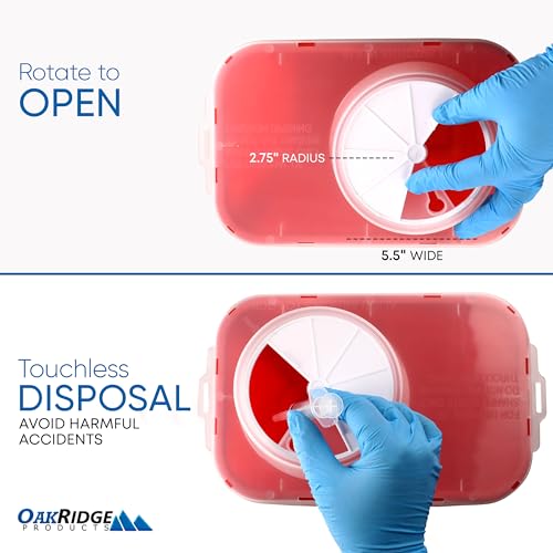 Oakridge Products Large Sharps Container for Home Use and Professional 2 Gallon (1-Pack) with Chimney Top, Biohazard Needle and Syringe Disposal, CDC Certified