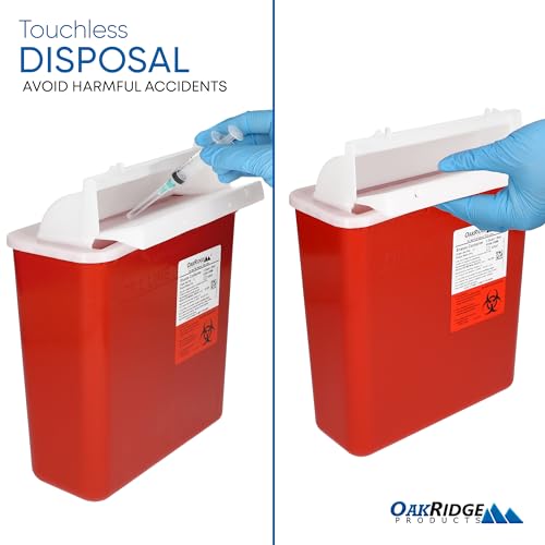 Oakridge Products Sharps Container for Home Use and Professional 5 Quart (20-Pack), Biohazard Needle and Syringe Disposal, Mailbox Style Lid, CDC Certified