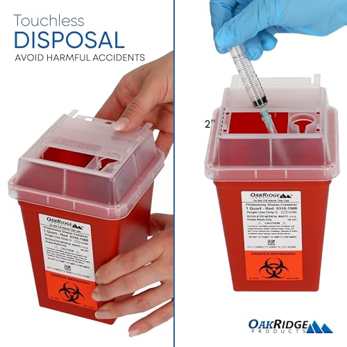 Oakridge Products Sharps Container for Home Use and Professional 1 Quart, Biohazard Needle and Syringe Disposal, Small Portable Container for Travel, CDC Certified