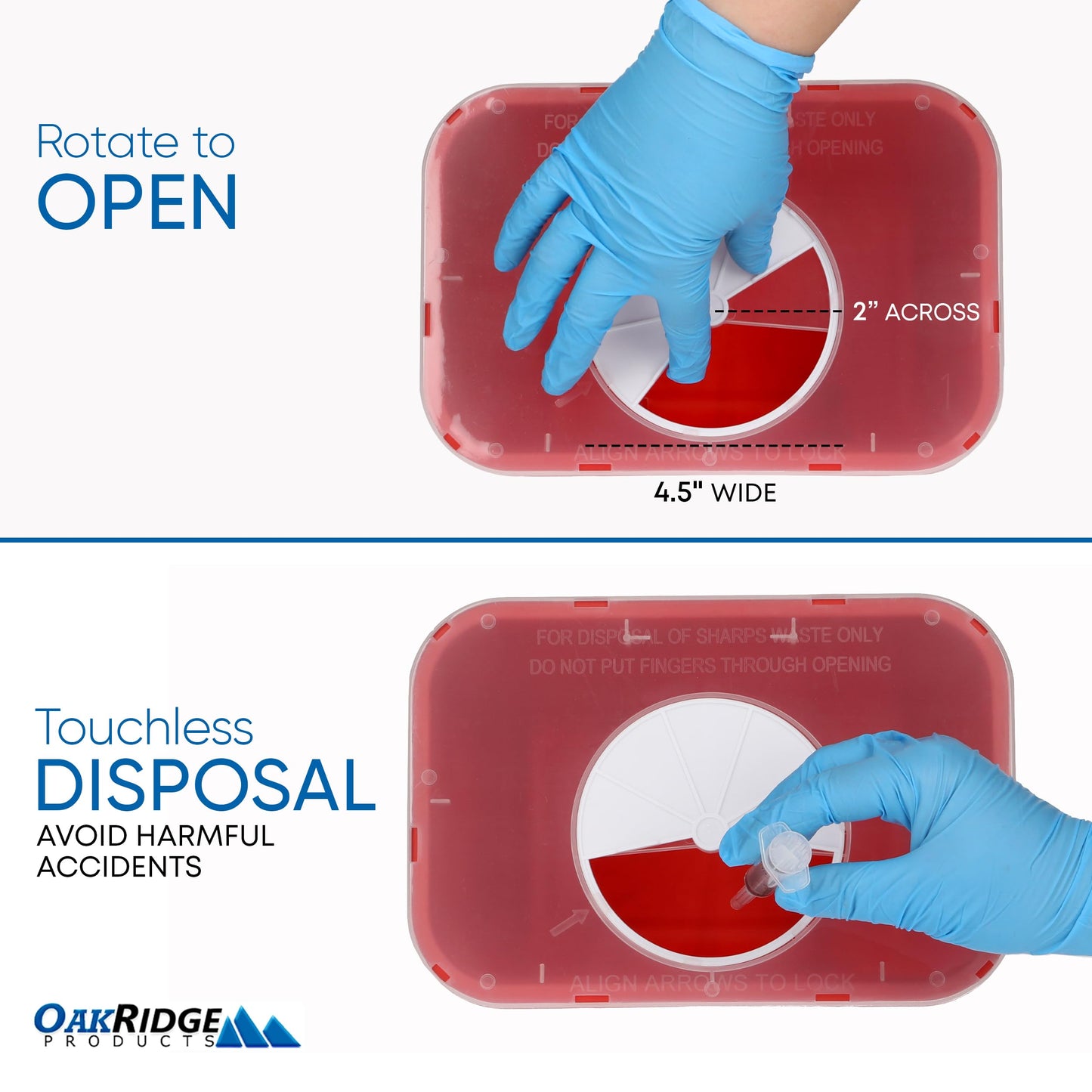 Oakridge Products Large Sharps Container for Home Use and Professional 2 Gallon (3-Pack) with Rotating lid, Biohazard Needle and Syringe Disposal, CDC Certified