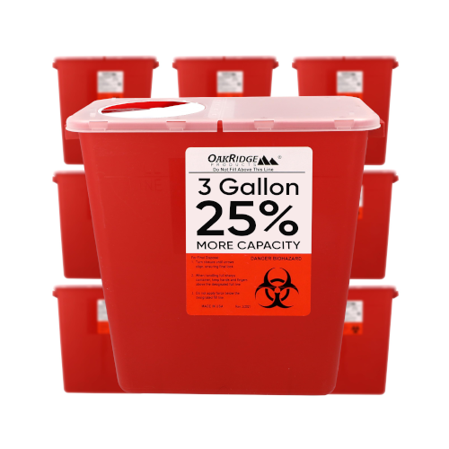 Oakridge Products Large Sharps Container for Home Use and Professional 3 Gallon (10-Pack) with Rotating lid, Biohazard Needle and Syringe Disposal, CDC Certified, Wholesale Business Bundle