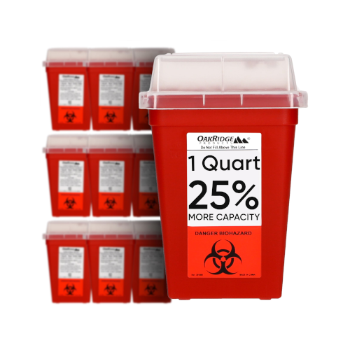 Oakridge Products Sharps Container for Home Use and Professional 1 Quart (10-Pack), Biohazard Needle and Syringe Disposal, Small Portable Container for Travel, CDC Certified