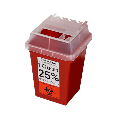 Oakridge Products Sharps Container for Home Use and Professional 1 Quart, Biohazard Needle and Syringe Disposal, Small Portable Container for Travel, CDC Certified