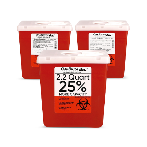 Oakridge Products Transparent Sharps Container for Home Use and Professional 2.2 Quart (3-Pack), Touchless Biohazard Needle and Syringe Disposal, Rotating Lid, CDC Certified