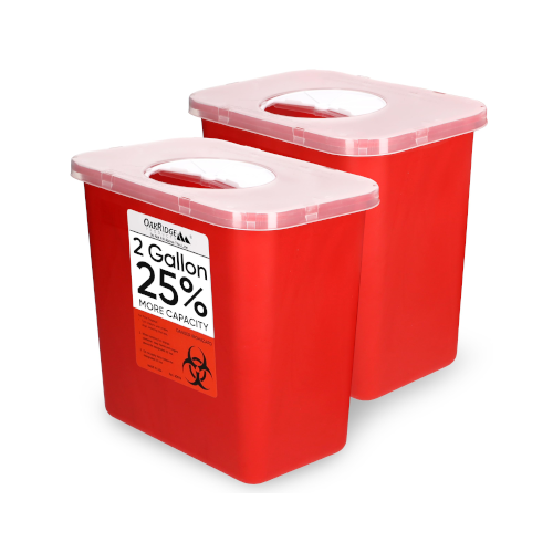 Oakridge Products Large Sharps Container for Home Use and Professional 2 Gallon (20-Pack) with Rotating lid, Biohazard Needle and Syringe Disposal, CDC Certified