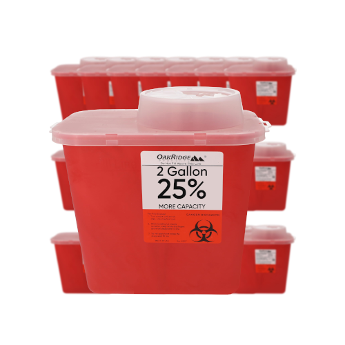 Oakridge Products Large Sharps Container for Home Use and Professional 2 Gallon (20-Pack) with Chimney Top, Biohazard Needle and Syringe Disposal, CDC Certified