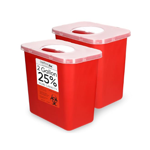 Oakridge Products Large Sharps Container for Home Use and Professional 2 Gallon (2-Pack) with Rotating lid, Biohazard Needle and Syringe Disposal, CDC Certified