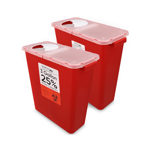 Oakridge Products Large Sharps Container for Home Use and Professional 3 Gallon (2-Pack) with Rotating lid, Biohazard Needle and Syringe Disposal, CDC Certified