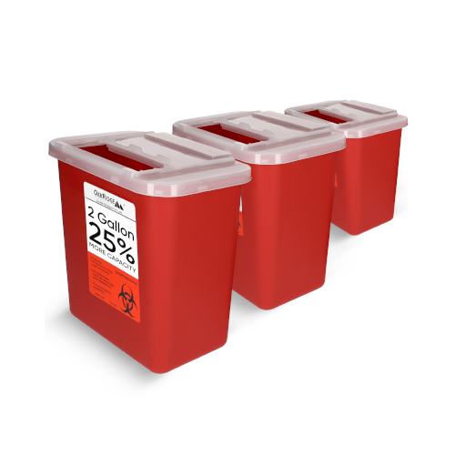 Oakridge Products Large Sharps Container for Home Use and Professional 2 Gallon (3-Pack) with Sliding Top, Biohazard Needle and Syringe Disposal, CDC Certified