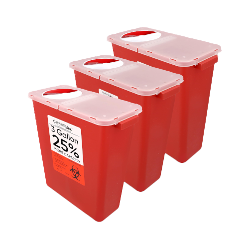 Oakridge Products Large Sharps Container for Home Use and Professional 3 Gallon (3-Pack) with Rotating lid, Biohazard Needle and Syringe Disposal, CDC Certified