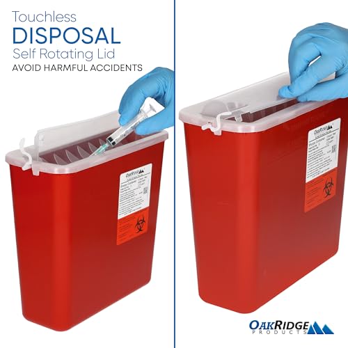 Oakridge Products Sharps Container for Home Use and Professional 5 Quart (2-Pack), Biohazard Needle and Syringe Disposal, Horizontal Drop Style Lid with levers, CDC Certified