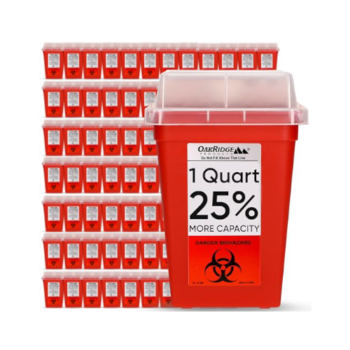 Oakridge Products Sharps Container for Home Use and Professional 1 Quart (80-Pack), Biohazard Needle and Syringe Disposal, Small Portable Container for Travel, CDC Certified