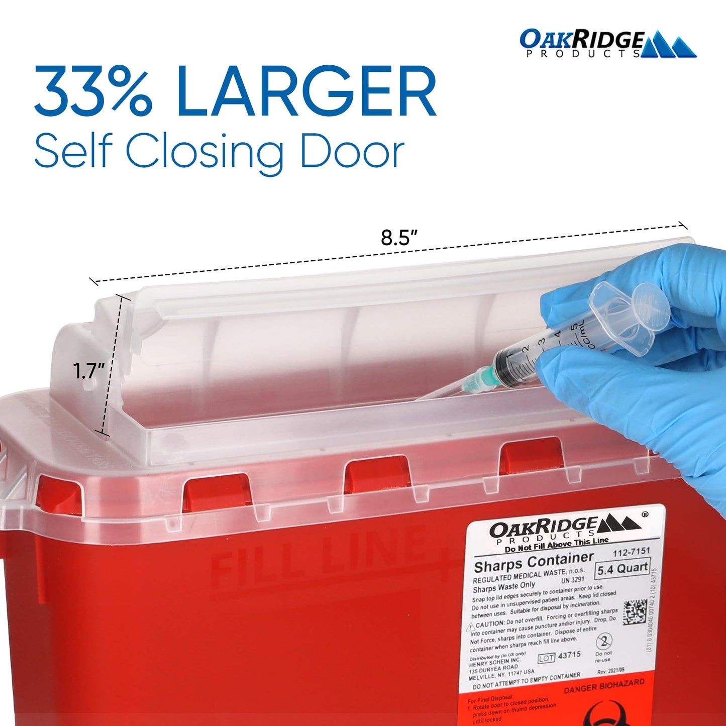 Oakridge Products Transparent Sharps Container for Home Use and Professional 5.4 Quart (2-Pack), Touchless Biohazard Needle and Syringe Disposal, Rotating Lid, CDC Certified