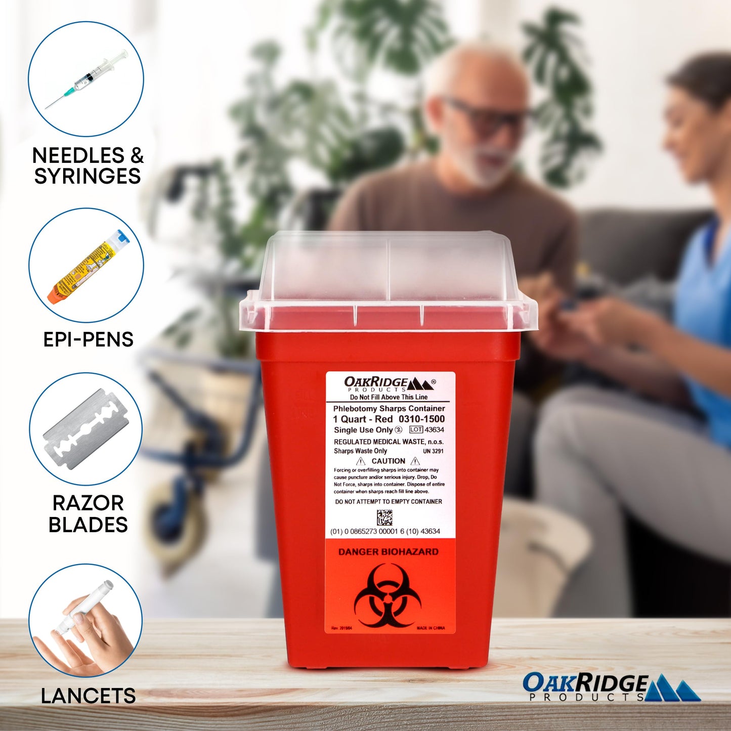 Oakridge Products Sharps Container for Home Use and Professional 1 Quart (10-Pack), Biohazard Needle and Syringe Disposal, Small Portable Container for Travel, CDC Certified