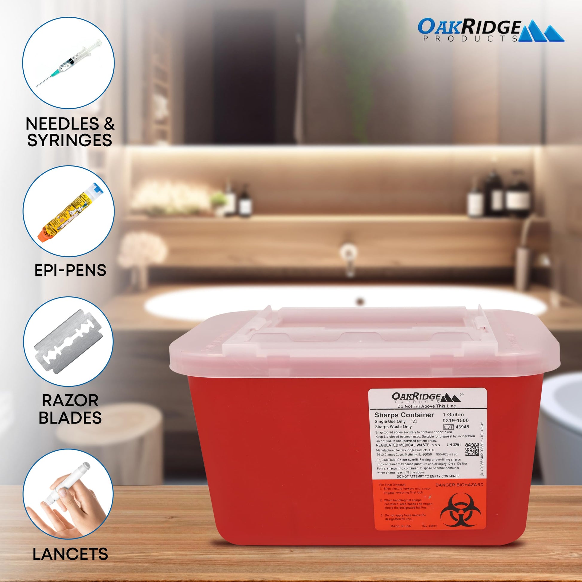 Oakridge Products Large Sharps Container for Home Use and Professional