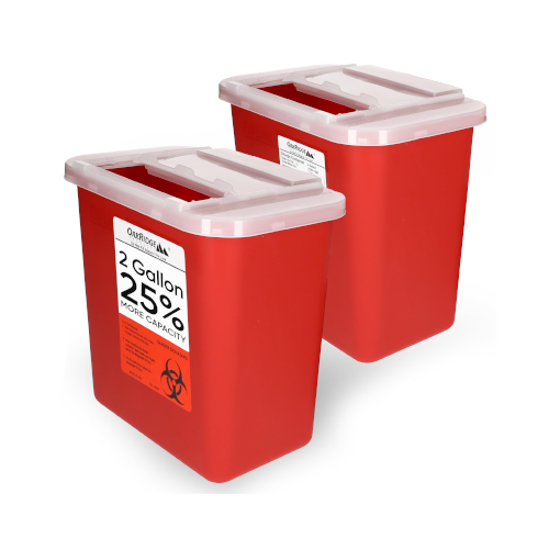 Oakridge Products Large Sharps Container for Home Use and Professional 2 Gallon (2-Pack) with Sliding Top, Biohazard Needle and Syringe Disposal, CDC Certified