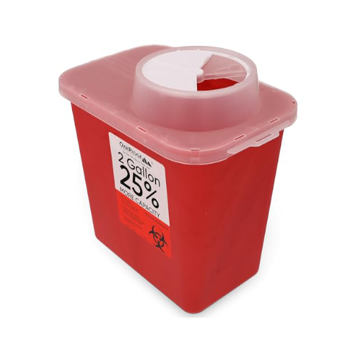 Oakridge Products Large Sharps Container for Home Use and Professional 2 Gallon (1-Pack) with Chimney Top, Biohazard Needle and Syringe Disposal, CDC Certified