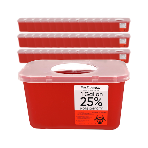 Oakridge Products Large Sharps Container for Home Use and Professional 1 Gallon (40-Pack), Biohazard Needle and Syringe Disposal, Rotating Lid, CDC Certified