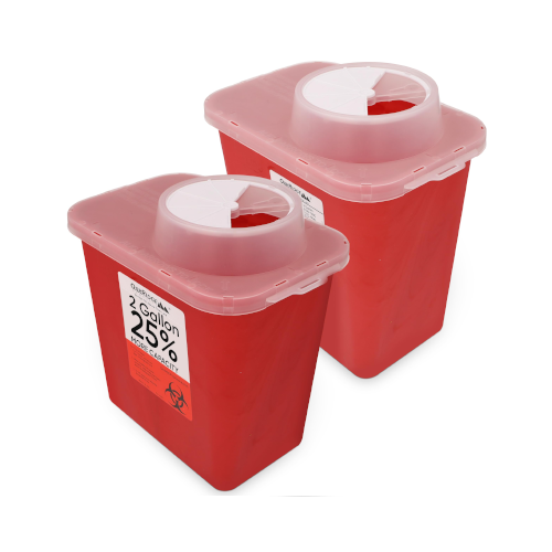 Oakridge Products Large Sharps Container for Home Use and Professional 2 Gallon (2-Pack) with Chimney Top, Biohazard Needle and Syringe Disposal, CDC Certified