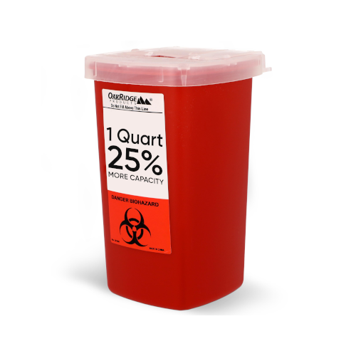 Oakridge Products Sharps Container for Home Use and Professional 1 Quart (1-Pack), Biohazard Needle and Syringe Disposal, Flip-up Lid with Integrated Needle Inwinder, CDC Certified