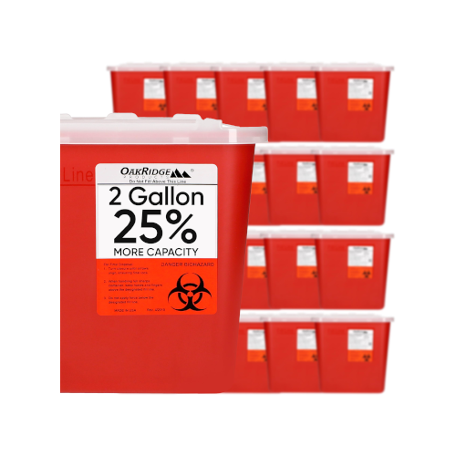 Oakridge Products Large Sharps Container for Home Use and Professional 2 Gallon (20-Pack) with Sliding Top, Biohazard Needle and Syringe Disposal, CDC Certified